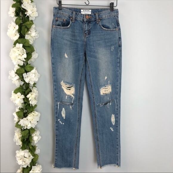 One Teaspoon Blue Buoy Awesome Baggies Cropped Jeans Sz 25 Ripped Booty Flirty - Picture 2 of 11